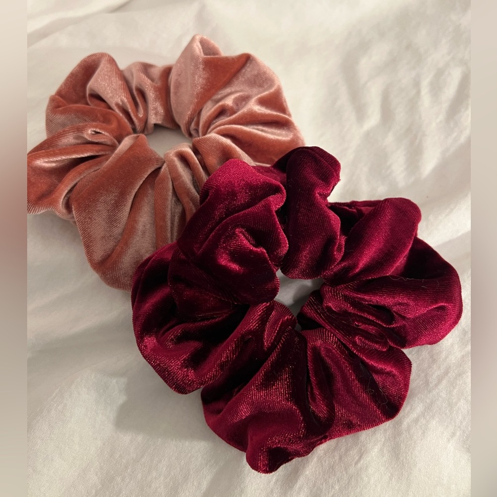 Large red and pink velvet scrunchies. Sold together.